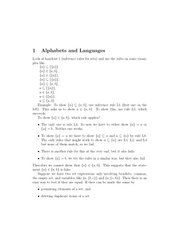 1  Alphabets and Languages  Look at handout 1 (inference rules for sets) and use the rules on some
