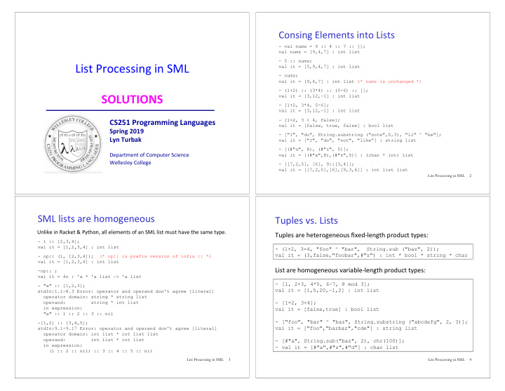 list processing in sml