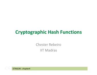 Cryptographic Hash Functions  Chester Rebeiro  IIT Madras  CR  STINSON : chapter4  Issues with