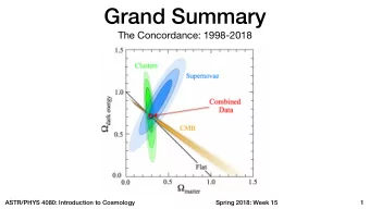 Grand Summary  The Concordance: 1998-2018  ASTR/PHYS 4080: Introduction to Cosmology  Spring 2018: