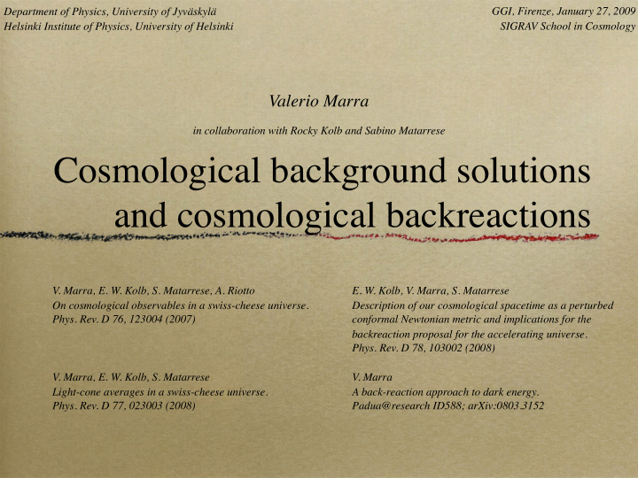 cosmological background solutions and cosmological