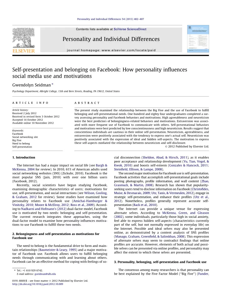 personality and individual differences