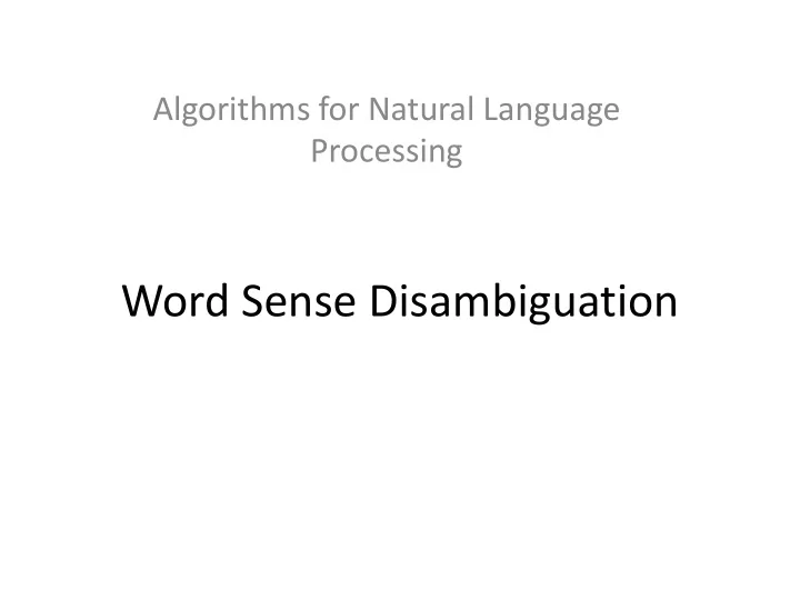 word sense disambiguation word sense disambiguation