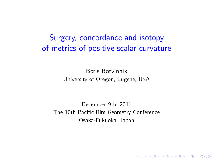 surgery concordance and isotopy of metrics of positive