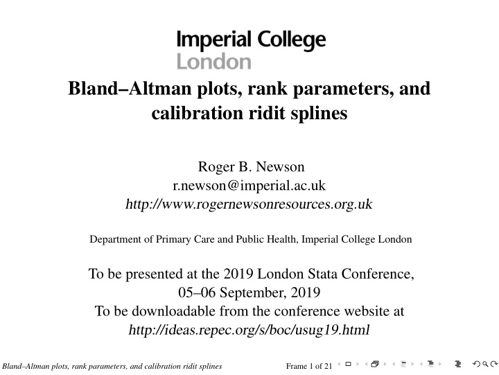 bland altman plots rank parameters and calibration ridit