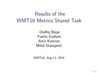 Results of the  WMT16 Metrics Shared Task  Ond  rej Bojar  Yvette Graham  Amir Kamran  Milo  s