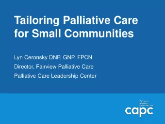 for Small Communities  Lyn Ceronsky DNP, GNP, FPCN  Director, Fairview Palliative Care  Palliative