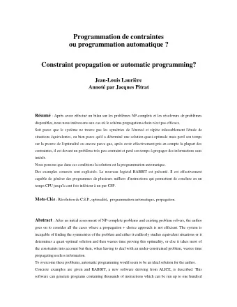 Programmation de contraintes  ou programmation automatique ?  Constraint propagation or automatic