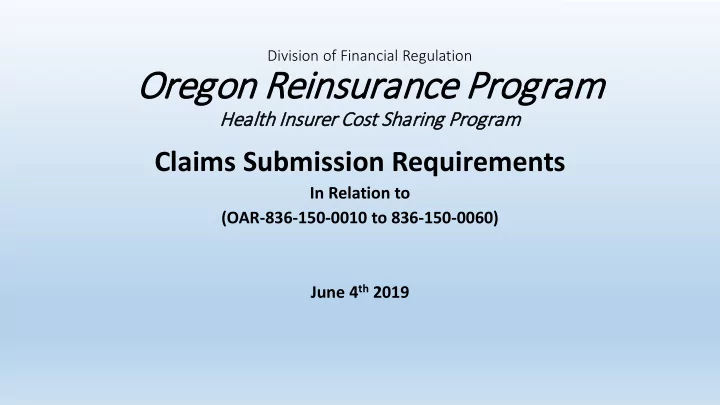 oregon r n reins nsur uranc nce prog ogram