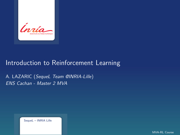 introduction to reinforcement learning