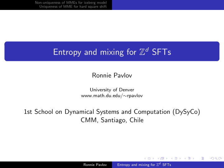 entropy and mixing for z d sfts