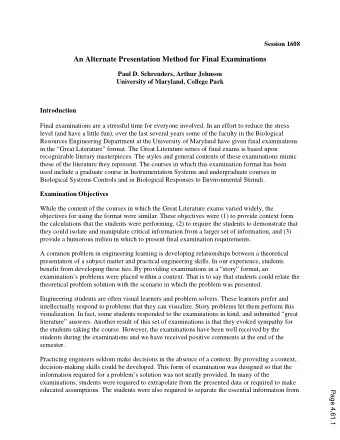 An Alternate Presentation Method for Final Examinations  Paul D. Schreuders, Arthur Johnson