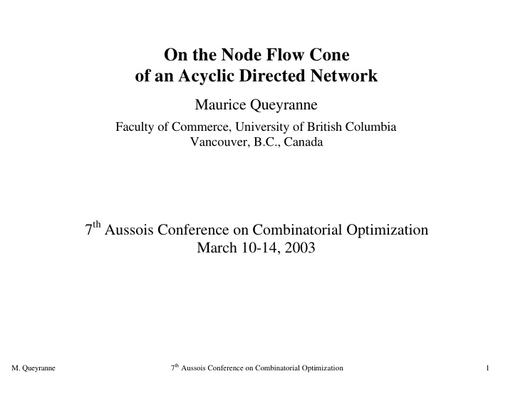 on the node flow cone of an acyclic directed network