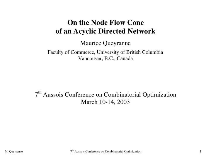 on the node flow cone of an acyclic directed network