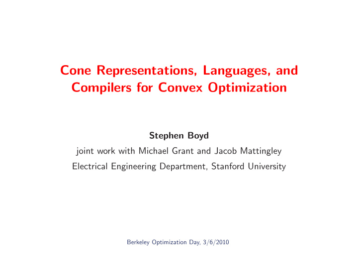 cone representations languages and compilers for convex