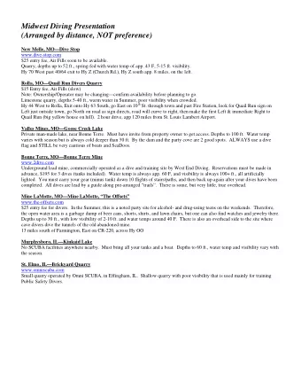 Midwest Diving Presentation  (Arranged by distance, NOT preference)  New Melle, MODive Stop