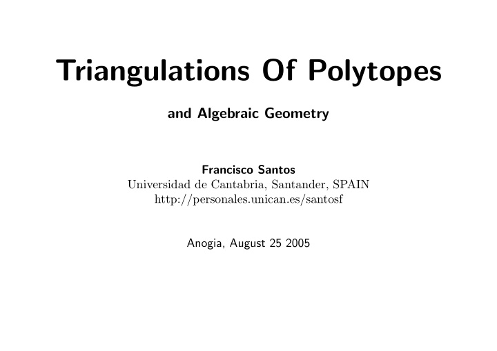 triangulations of polytopes