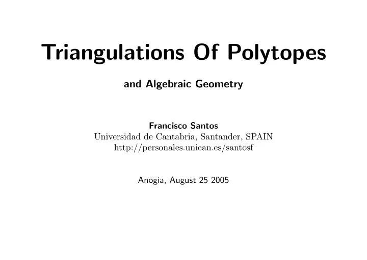 triangulations of polytopes