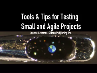 Tools &amp; Tips for Testing Small and Agile Projects Lanette Creamer, S ilicon Publishing Inc.