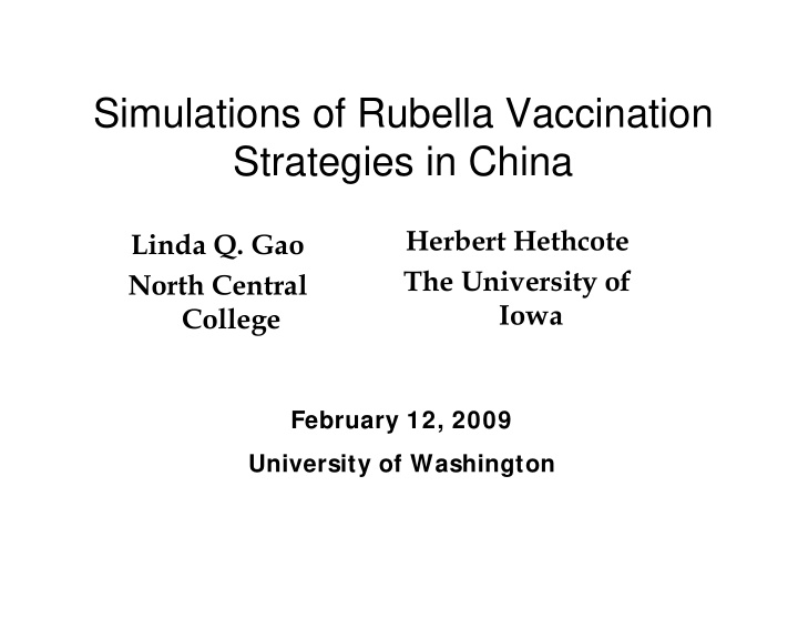 simulations of rubella vaccination strategies in china