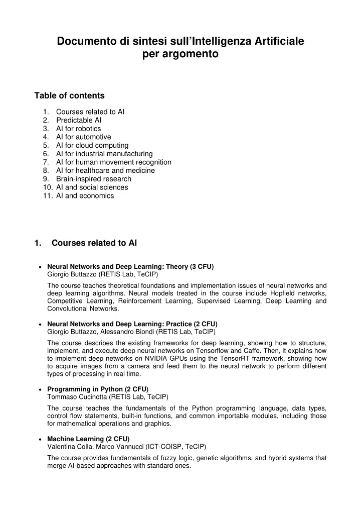 documento di sintesi sull intelligenza artificiale per