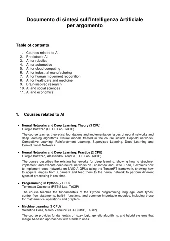 Documento di sintesi sullIntelligenza Artificiale per argomento  Table of contents  1. Courses