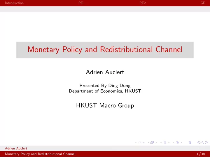 monetary policy and redistributional channel