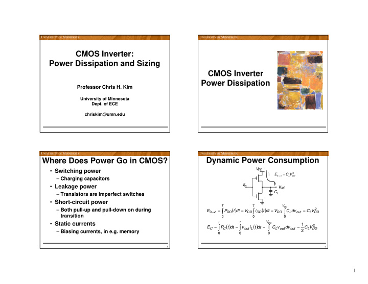 cmos inverter power dissipation and sizing cmos inverter