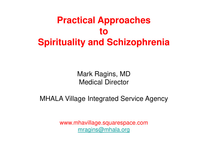 practical approaches to spirituality and schizophrenia
