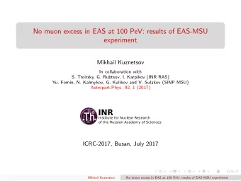 No muon excess in EAS at 100 PeV: results of EAS-MSU  experiment  Mikhail Kuznetsov  In