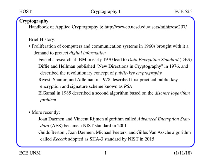 host cryptography i ece 525 cryptography handbook of