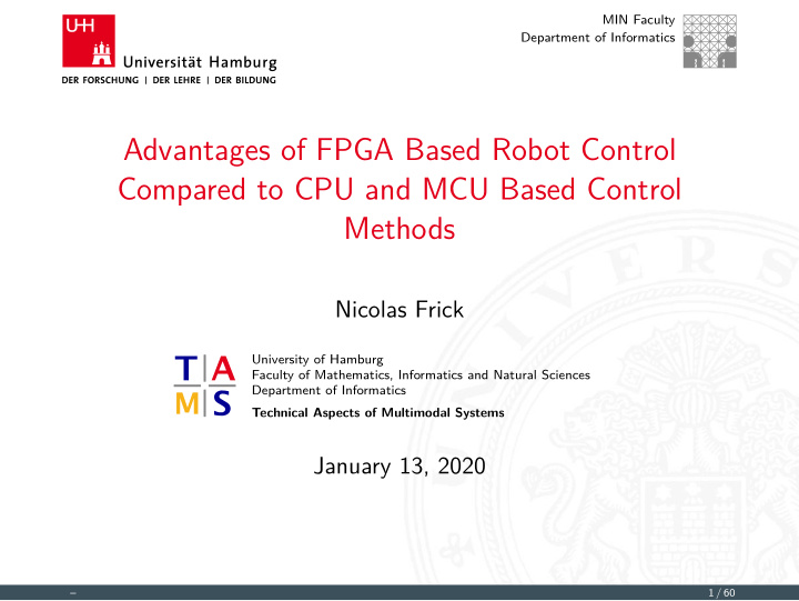 advantages of fpga based robot control compared to cpu