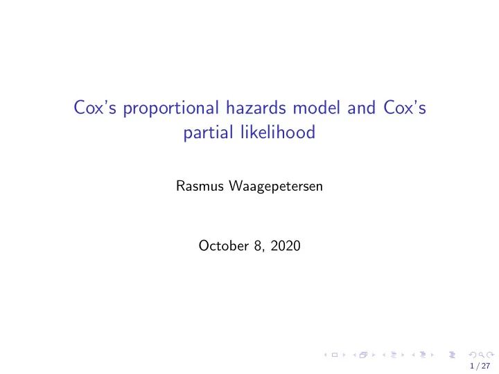 cox s proportional hazards model and cox s partial