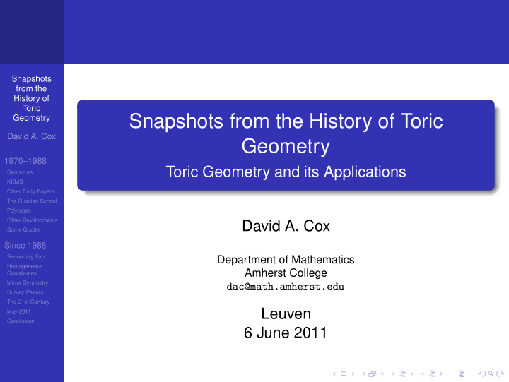 snapshots from the history of toric