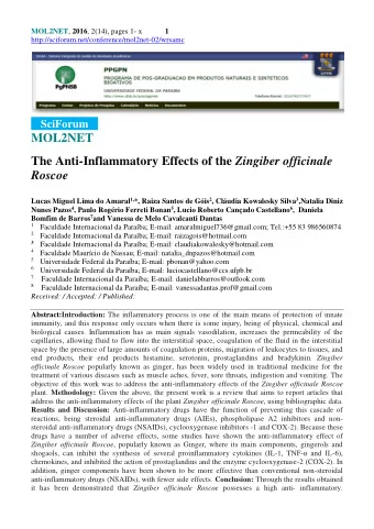 MOL2NET The Anti-Inflammatory Effects of the Zingiber officinale Roscoe Lucas Miguel Lima do Amaral