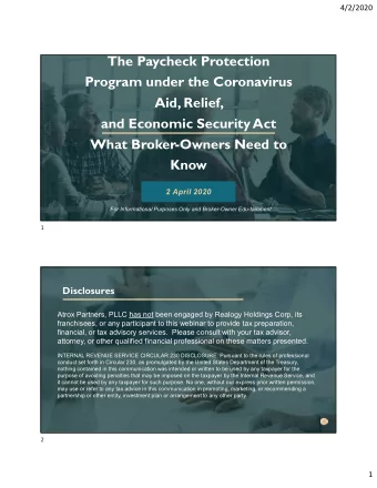 The Paycheck Protection  Program under the Coronavirus  Aid, Relief,  and Economic Security Act
