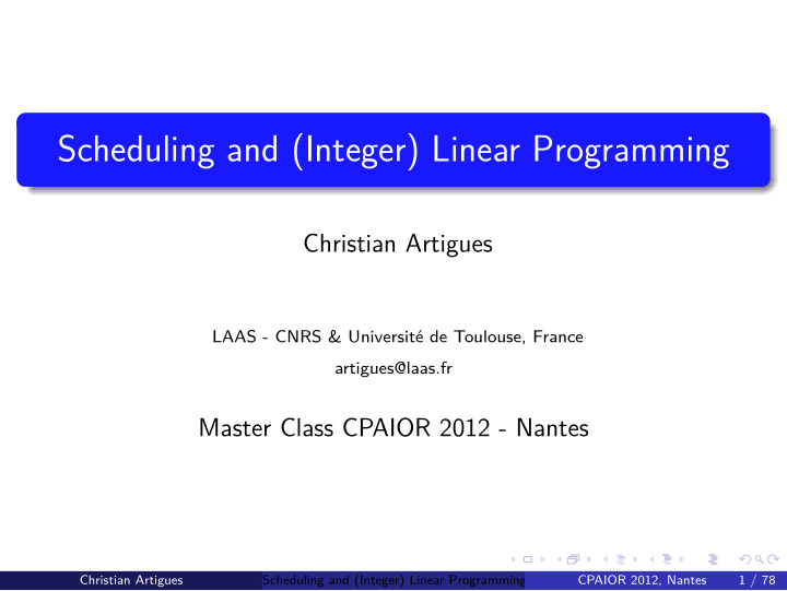 scheduling and integer linear programming