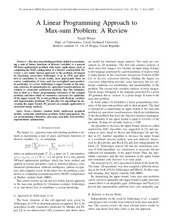 A Linear Programming Approach to  Max-sum Problem: A Review  Tom  a  s Werner  Dept. of