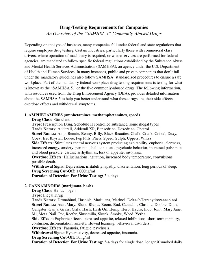 drug testing requirements for companies an overview of