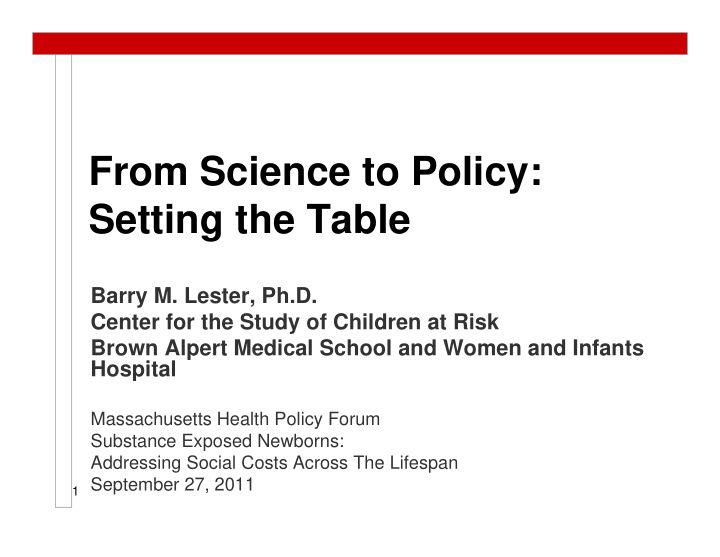 from science to policy setting the table