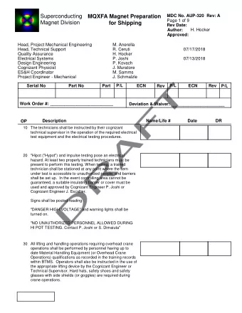 Superconducting  MQXFA Magnet Preparation  MDC No. AUP-320  Rev: A  Page 1 of 9  Magnet Division