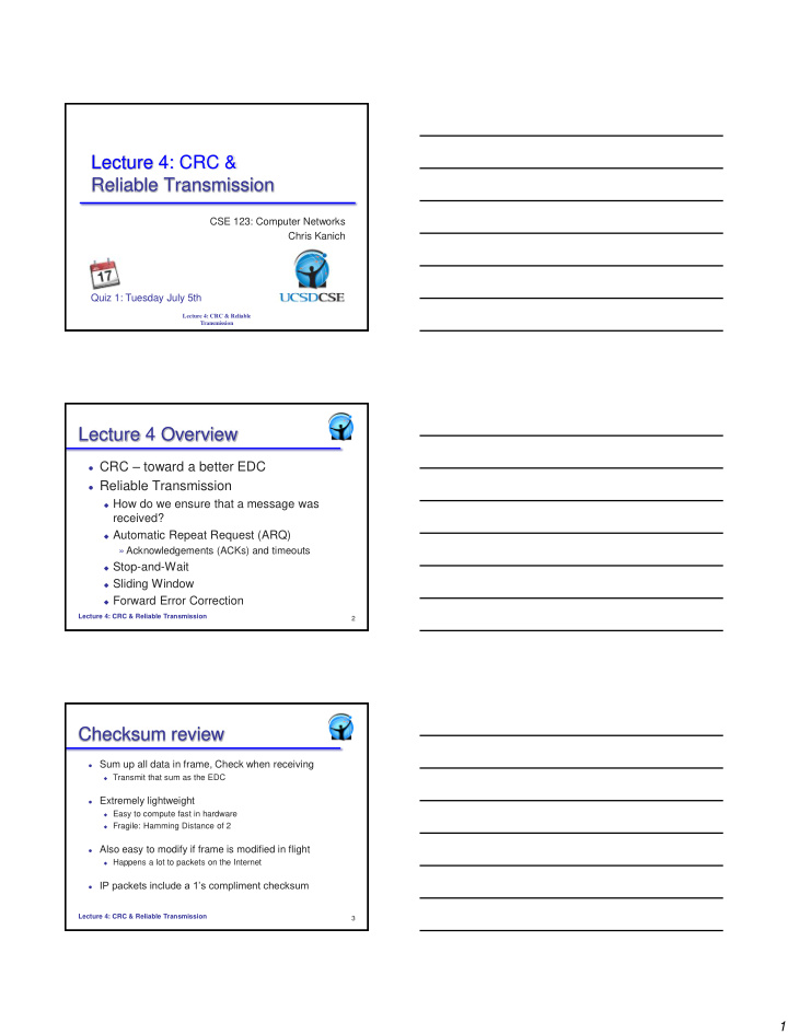 lecture 4 crc reliable transmission