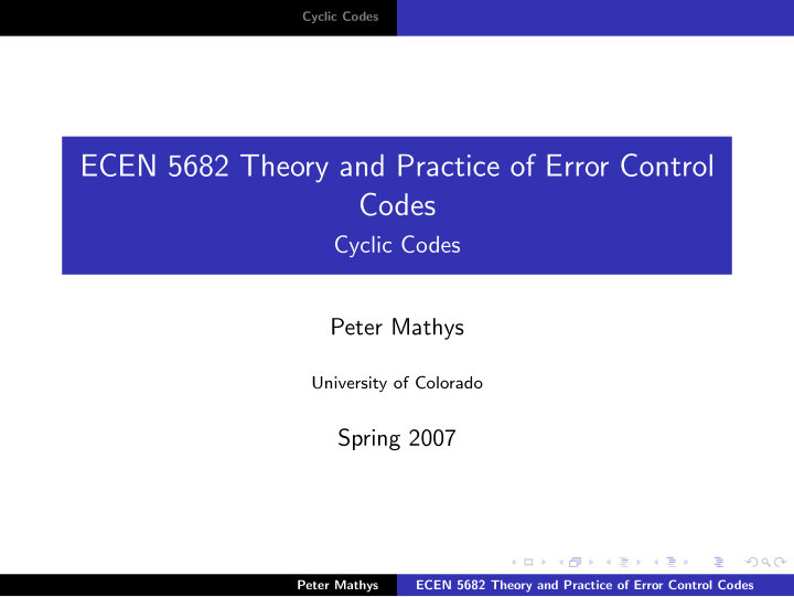 ecen 5682 theory and practice of error control codes