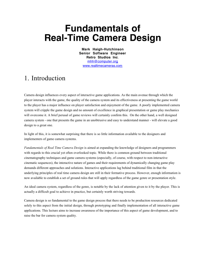 fundamentals of real time camera design