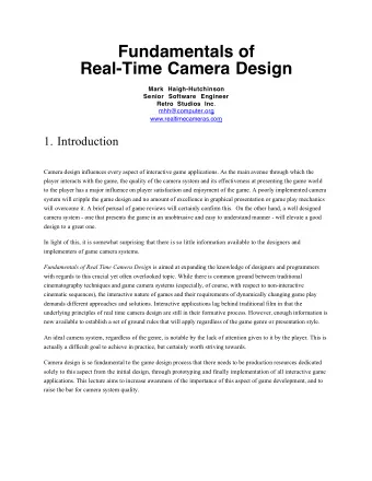 Fundamentals of  Real-Time Camera Design  Mark Haigh-Hutchinson  Senior Software Engineer Retro