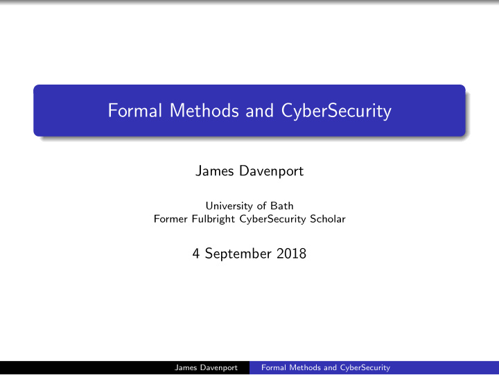 formal methods and cybersecurity