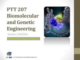 PTT 207  Biomolecular  and Genetic  Engineering  Semester 1 2012/2013  BY: PUAN NURUL AIN HARMIZA