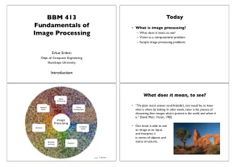 BBM 413  Today  Fundamentals of  What is image processing?  Image Processing  What does it