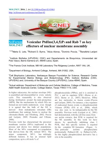 SciForum Vesicular PtdIns(3,4,5)P 3 and Rab 7 as key MOL2NET  effectors of nuclear membrane