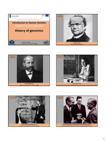 History of genomics  Dr Ewa Piotrowska  Gregor Mendel  Department of Molecular Biology  discovers